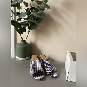 Talbots Embroidered Gingham Mules